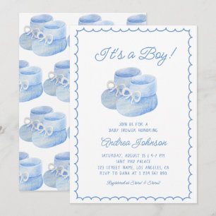 Es ist ein Junge Wasserfarbe Babyschuhe Babyparty- Einladung