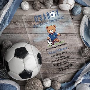 Es ist ein Junge, wir können kaum warten Fußballsp Acryleinladungen