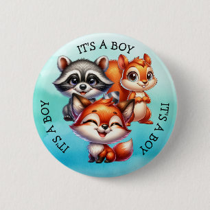 Es ist ein Junge   Woodland Creatures Babydusche Button