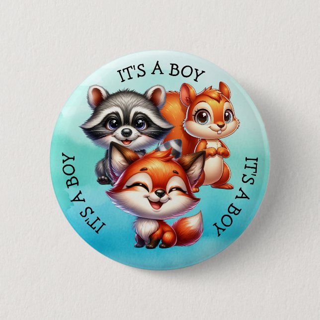 Es ist ein Junge | Woodland Creatures Babydusche Button (Vorderseite)