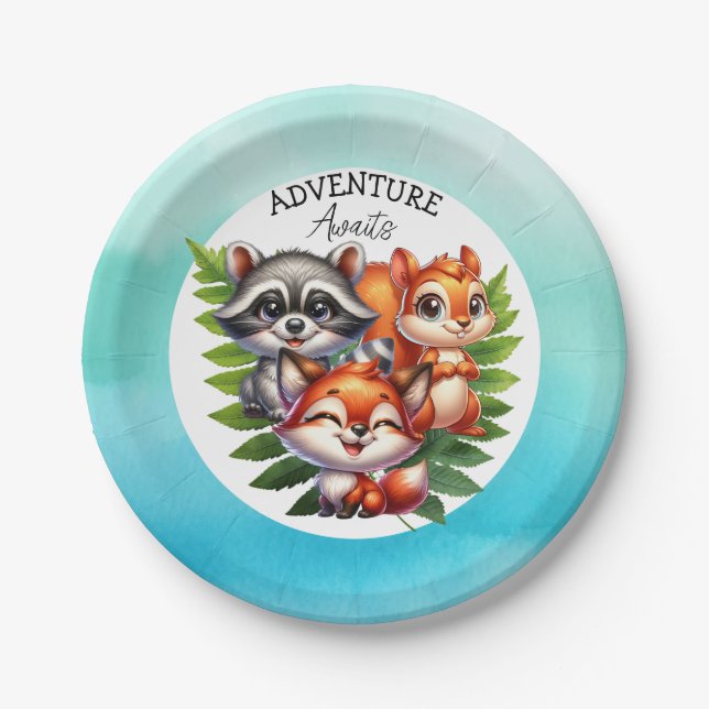 Es ist ein Junge | Woodland Creatures Babydusche Pappteller (Vorderseite)