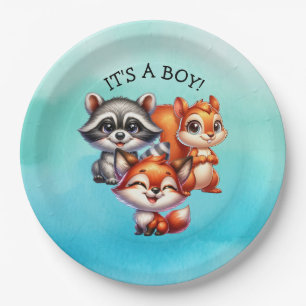 Es ist ein Junge   Woodland Creatures Babydusche Pappteller