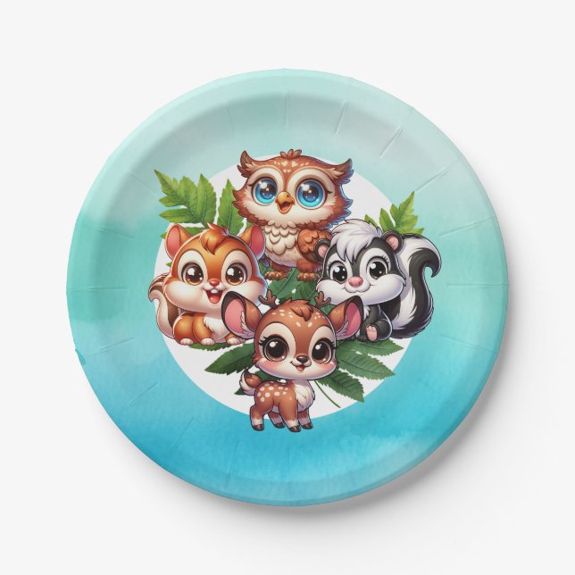 Es ist ein Junge | Woodland Creatures Babydusche Pappteller (Vorderseite)