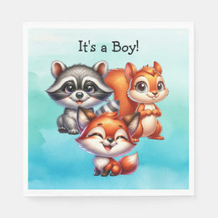 Es ist ein Junge   Woodland Creatures Babydusche Serviette