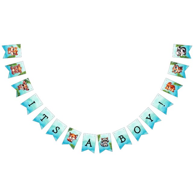 Es ist ein Junge | Woodland Creatures Babydusche Wimpelkette (Alle)