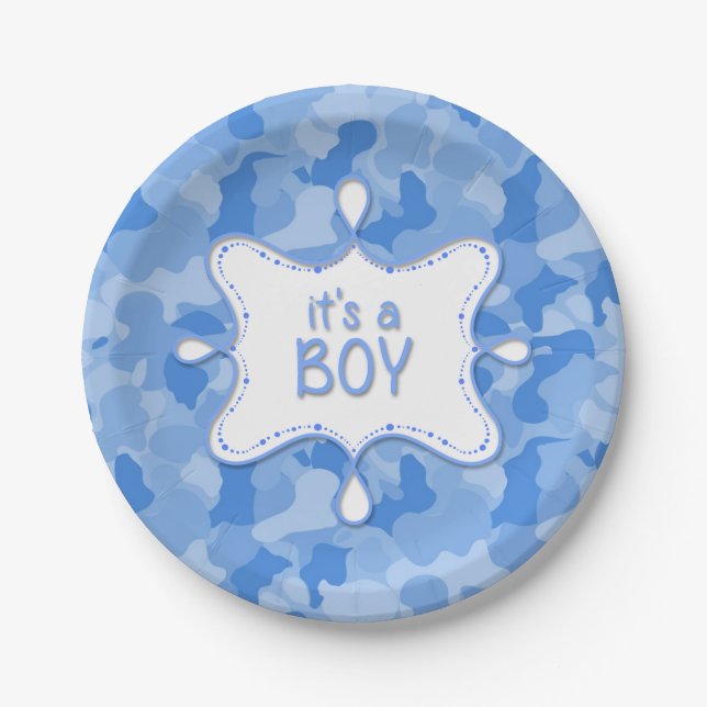 Es ist ein Kinderwort Camouflage Babydusche   Pappteller (Vorderseite)