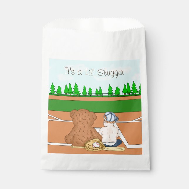 Es ist ein Lil' Slugger | Baseball Themed Baby Dus Geschenktütchen (Vorderseite)