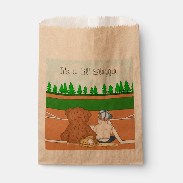 Es ist ein Lil' Slugger | Baseball Themed Baby Dus Geschenktütchen (Vorderseite)