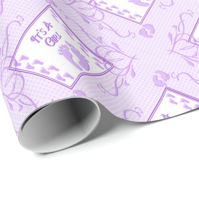 Es ist ein Lila Girl Footprints Papier Geschenkpapier (Rolleneckpunkt)