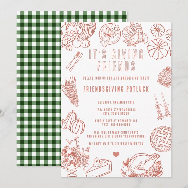 Es ist ein lockeres Friendsgiving-Potluck für Freu Einladung (Vorne/Hinten)