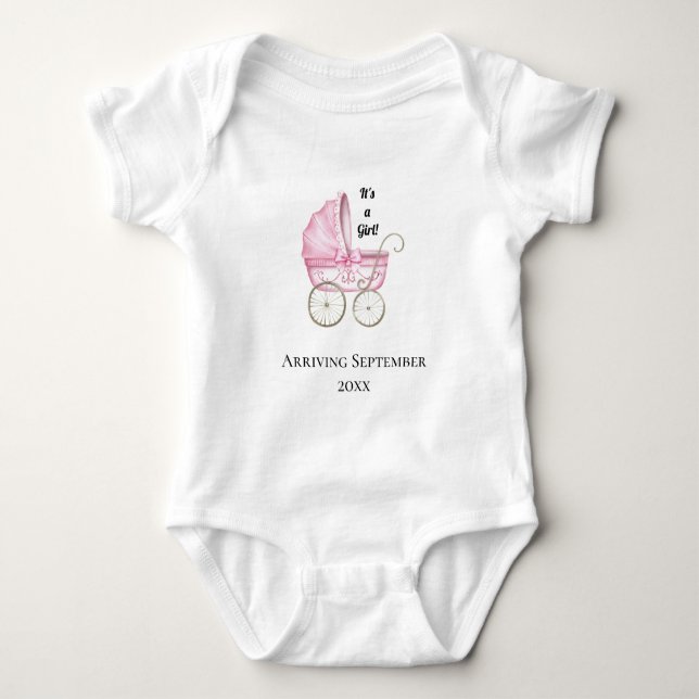 Es ist ein Mädchen! Ankündigung von Pink Baby Preg Baby Strampler (Vorderseite)