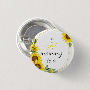 Es ist ein Mädchen! Aquarell-Sonnenblume werdende Button
