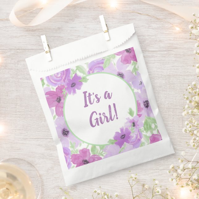 Es ist ein Mädchen! Aquarellblütendusche Geschenktütchen (Ausgeschnitten)