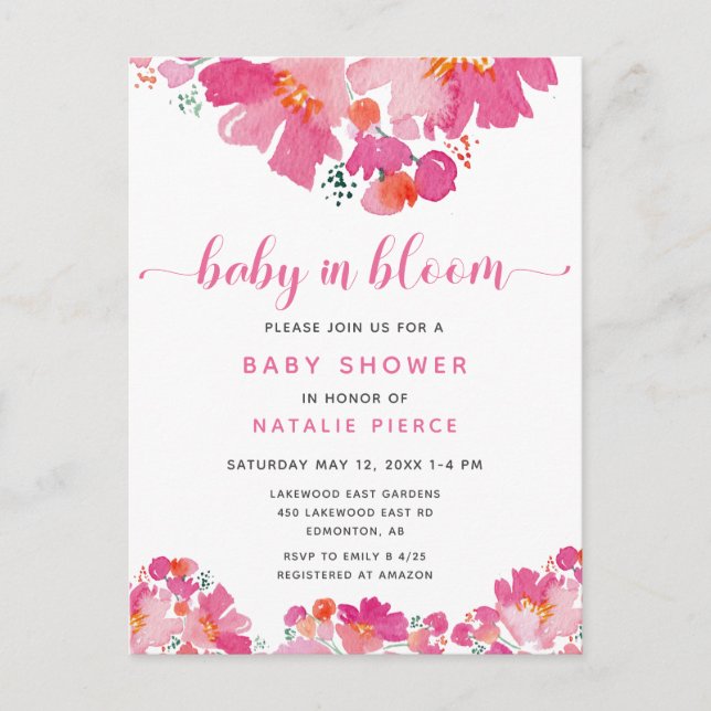 Es ist ein Mädchen Baby in Bloom Baby Dusche Pink  Postkarte (Vorderseite)