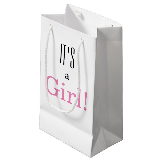 Es ist ein Mädchen! Baby Shower Party Kleine Geschenktüte (Vorderseite Schrägansicht)