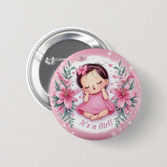 Es ist ein Mädchen Baby Shower Rosa Abzeichen mit  Button (Vorne & Hinten)