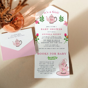 Es ist ein Mädchen Baby Shower Tea Party All In One Einladung