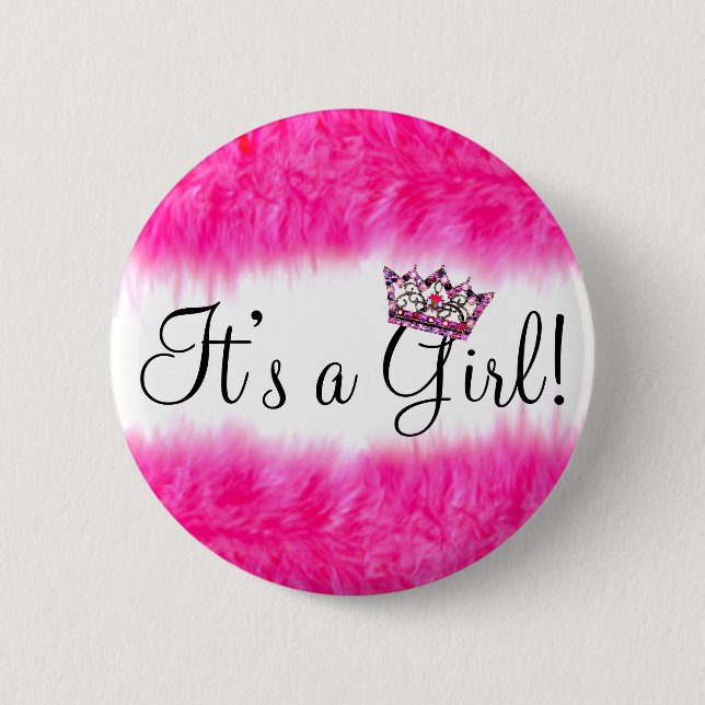 „Es ist ein Mädchen!“ Baby-Tiara Button (Vorderseite)