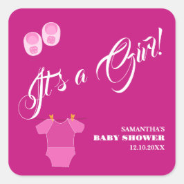 Es ist ein Mädchen! Babydusche rosa modern. Quadratischer Aufkleber