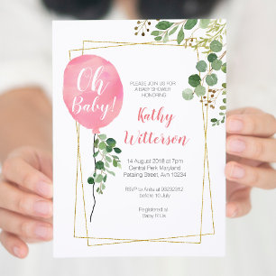 Es ist ein Mädchen Ballon Greenery oh Babydusche Einladung