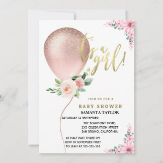 Es ist ein Mädchen! Balloon Pink Floral Celebratio Einladung