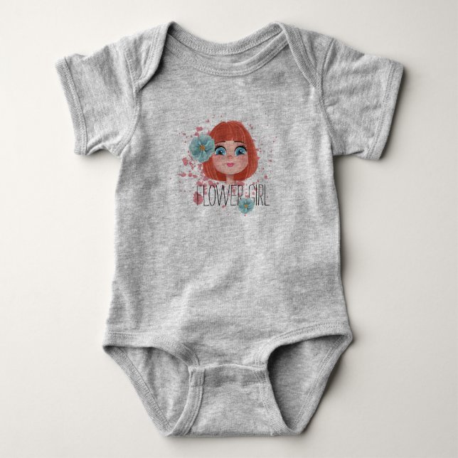 Es ist ein Mädchen, blau & rosa Blume, graues Baby Baby Strampler (Vorderseite)