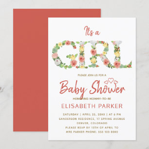 Es ist ein MÄDCHEN Blumenschrift Alphabet Baby Sho Einladung