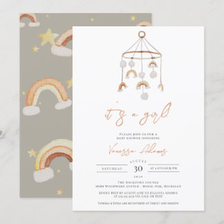 Es ist ein Mädchen, Boho Rainbow Baby Kinderzimmer Einladung