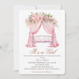 Es ist ein Mädchen Crib rosa Frühlingsblumen Baby  Einladung