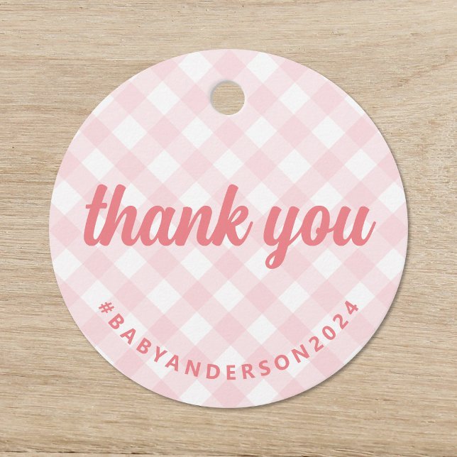 Es ist ein Mädchen Danke Gingham Baby Dusche Geschenkanhänger (Von Creator hochgeladen)