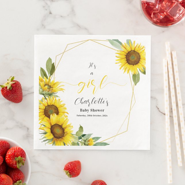 Es ist ein Mädchen! Dusche für Sonnenblumen Serviette (Beispiel)