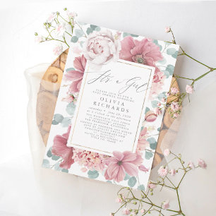 Es ist ein Mädchen Dusty Rose Florale Süße Babypar Einladung