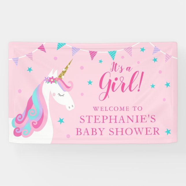 Es ist ein Mädchen-Einhorn-Kinderdusche pink Banner (Horizontal)
