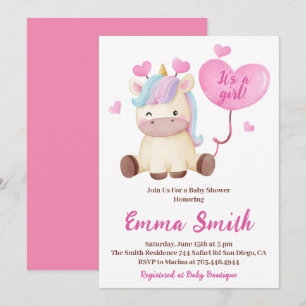 Es ist ein Mädchen Einhorn Wasserfarbe Baby Shower Einladung