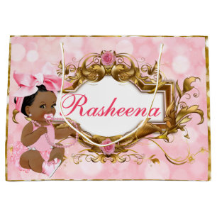 Es ist ein Mädchen Ethnic Baby Girl Pink Bow & Pea Große Geschenktüte