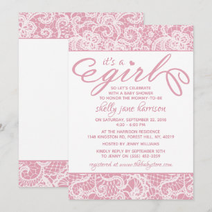 Es ist ein Mädchen! Extravagante Pink & White Lace Einladung