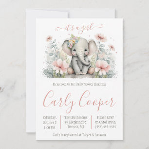 Es ist ein Mädchen! Floral Elephant Baby Dusche Einladung