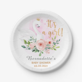 Es ist ein Mädchen! Floral Swan Baby Shower Paper  Pappteller