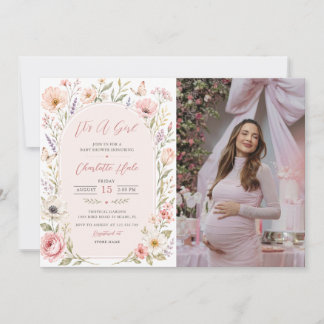 Es ist ein Mädchen Florales Baby Shower Foto Einladung