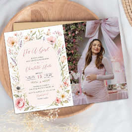 Es ist ein Mädchen Florales Baby Shower Foto  Einladung