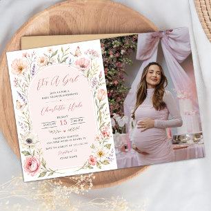 Es ist ein Mädchen Florales Baby Shower Foto Einladung