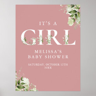 Es ist ein Mädchen Grüne Staubige Rosen Baby Showe Poster