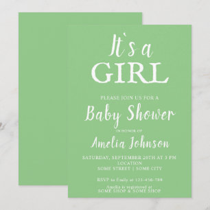 Es ist ein Mädchen Grüner Baby Mädchen Baby Shower Einladung