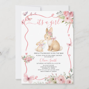 Es ist ein Mädchen-Häschen-Baby-Shower Pink Floral Einladung