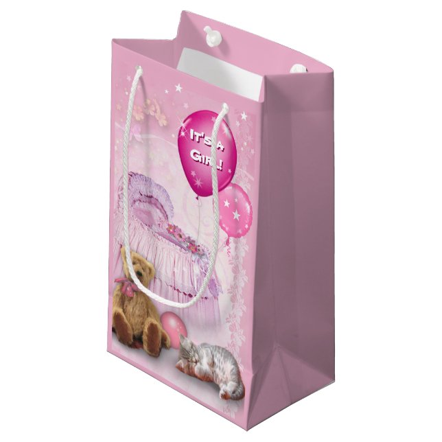 Es ist ein Mädchen! Kleine Geschenktüte (Vorderseite Schrägansicht)