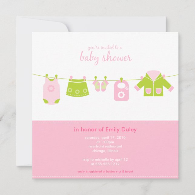 {Es ist ein Mädchen!} Kleine Wäscherei, Babydusche Einladung (Vorderseite)