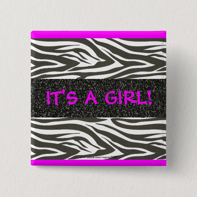 "ES IST EIN MÄDCHEN!" Knopf "Hot Pink" und "Zebra" Button (Vorderseite)