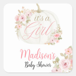 Es ist ein Mädchen Kürbis Rose Baby Duschkleber Quadratischer Aufkleber