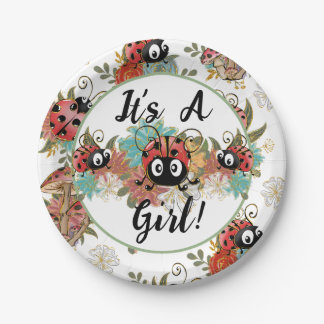 Es ist ein Mädchen Ladybug Baby Dusche Teller, Ges Pappteller