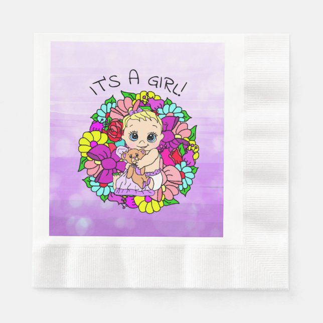 Es ist ein Mädchen, Lila Mädchendusche Kaukasier Serviette (Vorderseite)